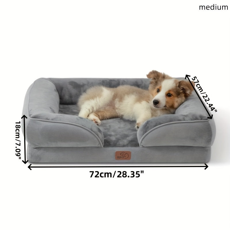 Medium, Large, XL Supportive Foam Pet Sofa Bed with Removable Washable Cover, Premium Lining and Non-Slip Base Cushion, Gray