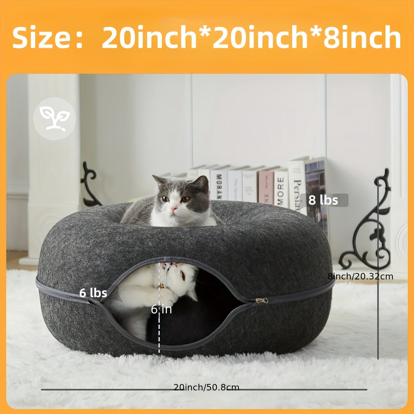 Cat Tunnel Bed with Toy Balls for Multiple Cats and Large Cats, Peekaboo Cat Litter for Indoor Cats, Large Donut Cat Bed and Litter Box, Large Tooth Zipper, Removable and Washable Scratching Cat Tunnel