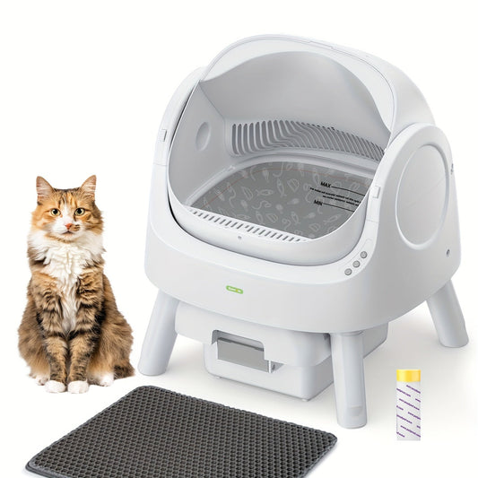 Top Automatic Cat Litter Box Self Cleaning, Silent Operation, Secure For Cats, Easy Maintenance - WHITE