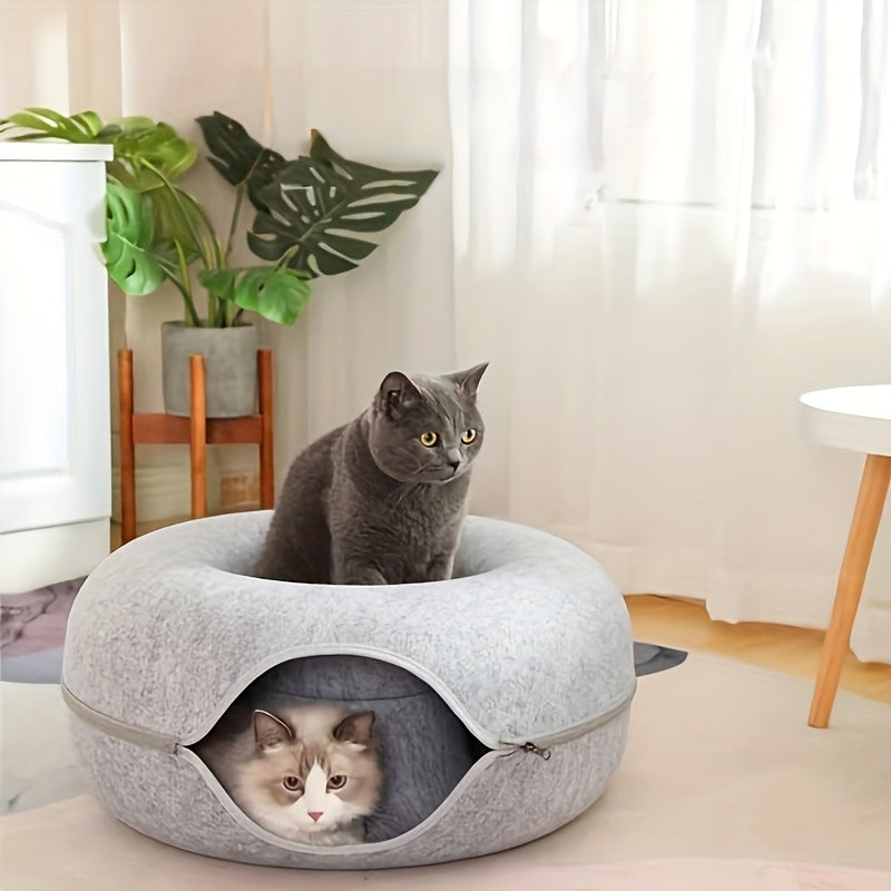 Cat Cave For Indoor Cats Large Cat Donut Cat Tunnel Bed Cat Cave With 3 Toys Scratch Resistant Cat Bed For Cats Up To 30 Lbs