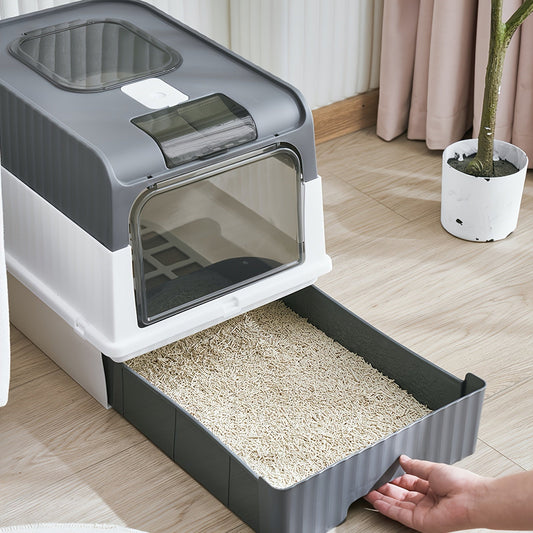 Extra Large Cat Litter Box - Odor-Proof and Mess-Containing, Leak-Resistant and Spill-Free, Freshness-Preserving and Odor-Neutralizing, Easy-Access and Convenient Double Door, Advanced Odor-Absorbing Technology - Space-Saving and Easy-Cleaning Drawer Type