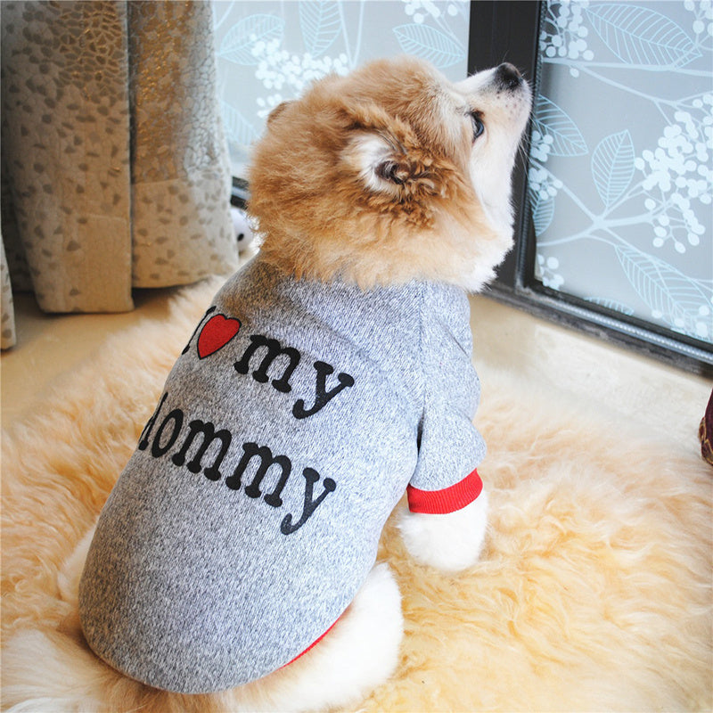 Toy And Small Dogs And Cats Sweater - "I Love My Mommy""I Love My Daddy", Soft Letter Print Pet Sweater