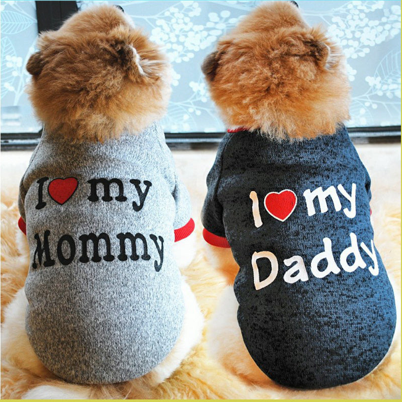 Toy And Small Dogs And Cats Sweater - "I Love My Mommy""I Love My Daddy", Soft Letter Print Pet Sweater