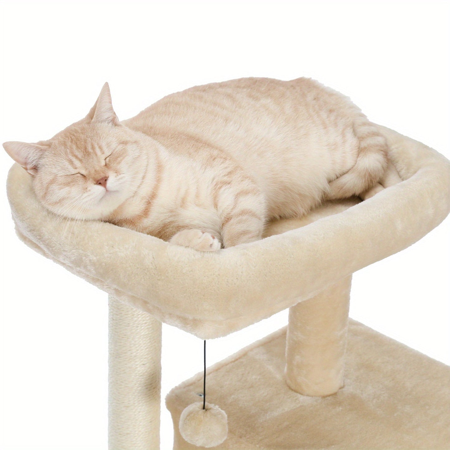 Double Condos Walnut Cat Tree Wooden Cat Tower With Spacious Perch, Fully Wrapped Scratching Sisal Posts And Replaceable Dangling Balls