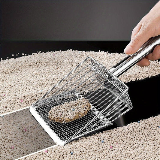 1PCS Large Fine Hole Stainless Steel Cat Litter Scoop - Bentonian Tofu Cat Litter Mineral Sand Push-Pull Shovel for Easy Cleaning - Durable, Non-Stick, and Odor-Resistant Pet Accessory