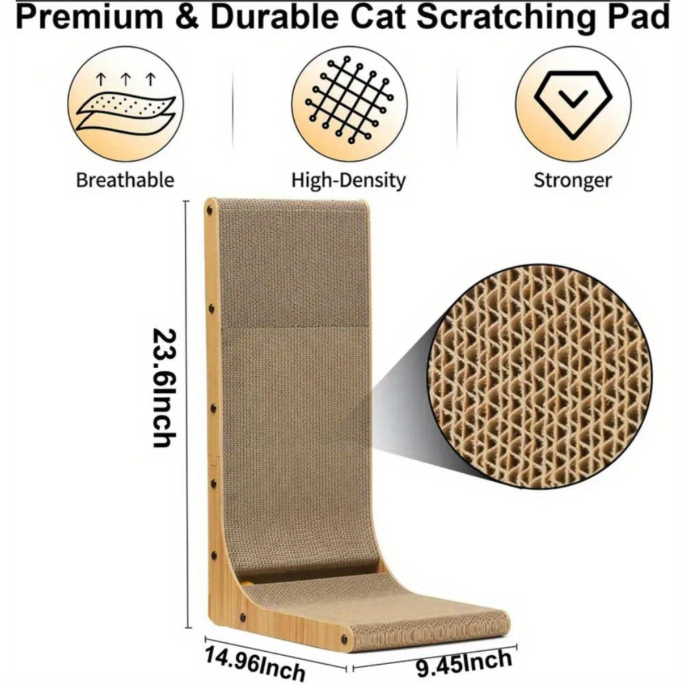 Large L-Shaped Cat Scratcher Board - Double-Sided, Wear-Resistant, Non-Falling Debris, Scratch-Resistant, Corrugated Paper Surface, Bell Ball Toy, Anti-Scratching Sofa Protector for Cats