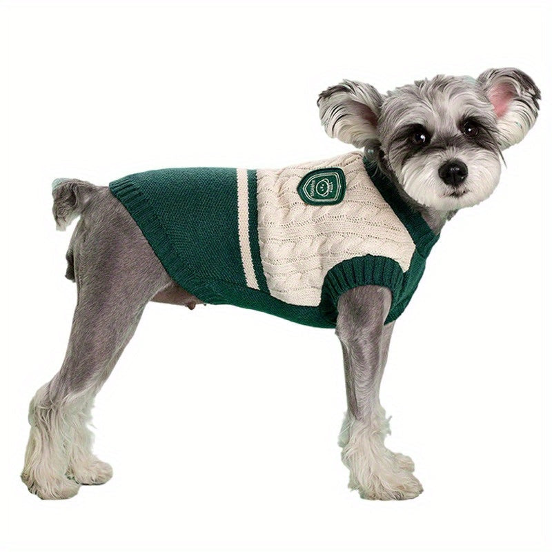 Cozy Knit Dog Sweater - Preppy Style Winter Pet Apparel for Small to Medium Breeds, Warm Pullover Vest in Red, Green, Khaki, Gray, for Winter, Autumn, Spring