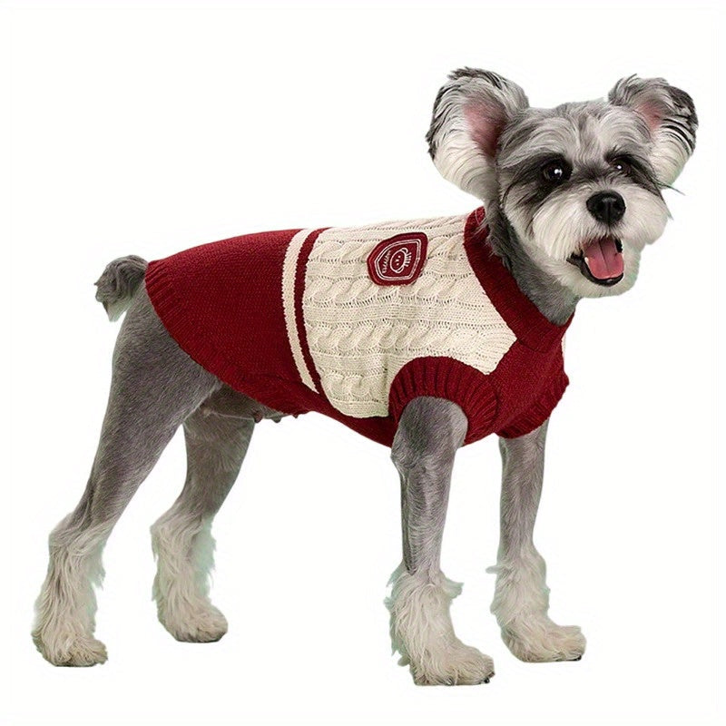 Cozy Knit Dog Sweater - Preppy Style Winter Pet Apparel for Small to Medium Breeds, Warm Pullover Vest in Red, Green, Khaki, Gray, for Winter, Autumn, Spring