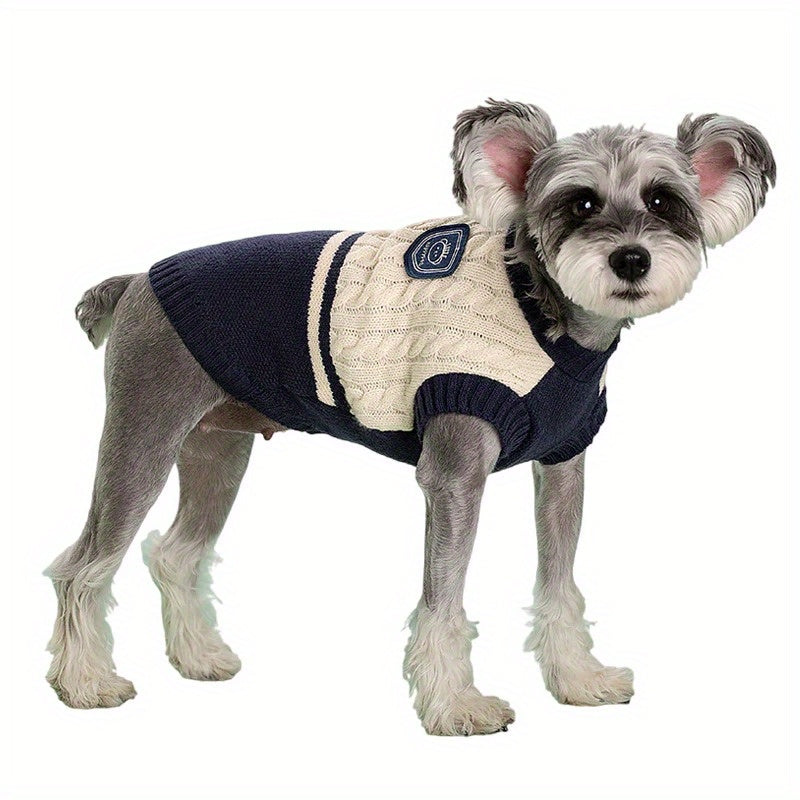 Cozy Knit Dog Sweater - Preppy Style Winter Pet Apparel for Small to Medium Breeds, Warm Pullover Vest in Red, Green, Khaki, Gray, for Winter, Autumn, Spring