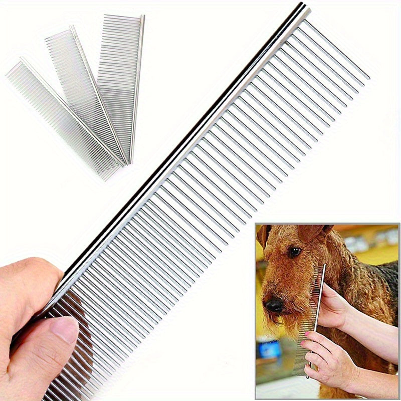 Premium Stainless Steel Pet Grooming Comb - Gentle Detangling & Deshedding for Dogs and Cats, Ideal for Long & Short Fur, Dog Grooming