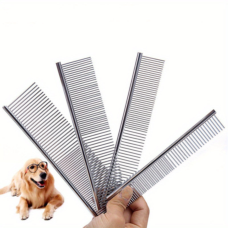 Premium Stainless Steel Pet Grooming Comb - Gentle Detangling & Deshedding for Dogs and Cats, Ideal for Long & Short Fur, Dog Grooming