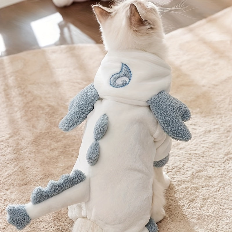 1pc Winter Dragon Costume Cat Suit, Cute Four-Legged Plush Outfit for Small, Medium, Large, and Extra Large Pets, Polyester, Snap Button Closure, Hand Wash Only