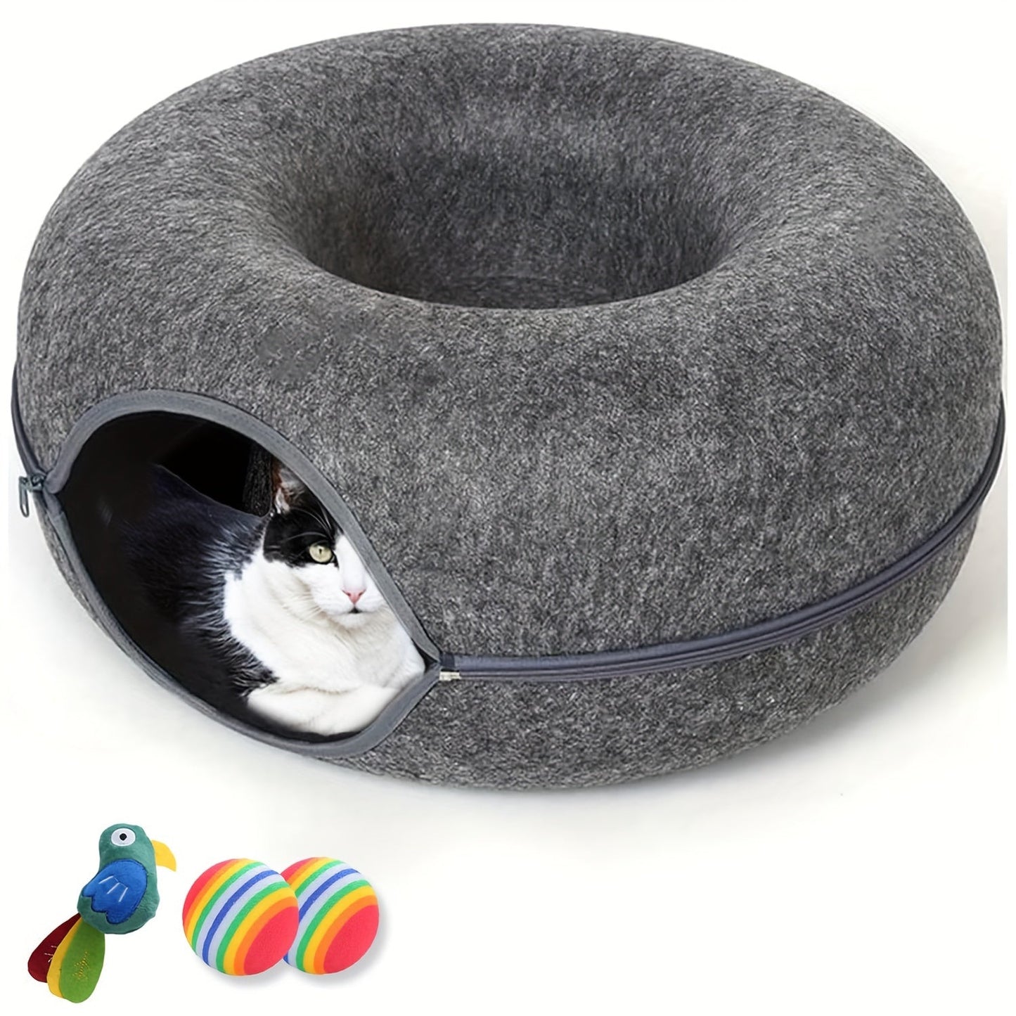 Cat Cave For Indoor Cats Large Cat Donut Cat Tunnel Bed Cat Cave With 3 Toys Scratch Resistant Cat Bed For Cats Up To 30 Lbs