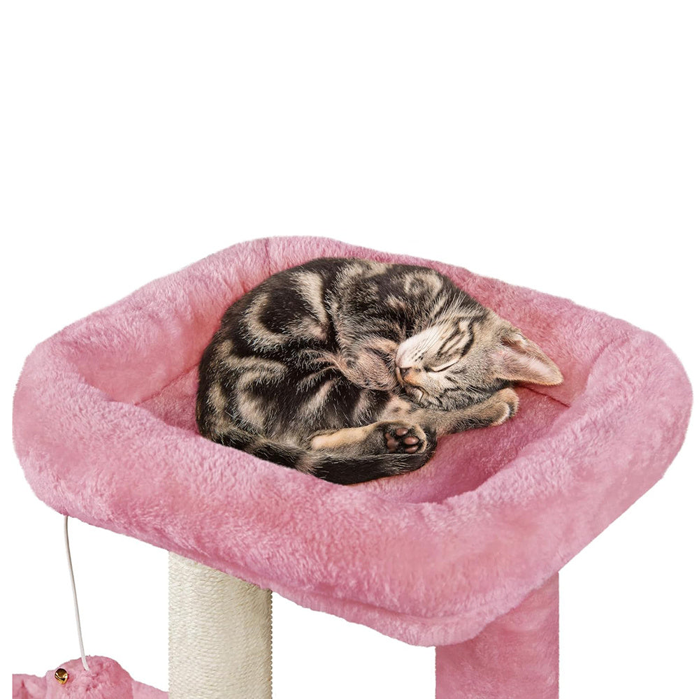 Freestanding Cat Tree, 34in Cat Tower, Multi-Level Cat Condo with Extra Scratch Boards and Sisal Posts as Kitty Activity Center for Living Room, Apartment, Home, Pink