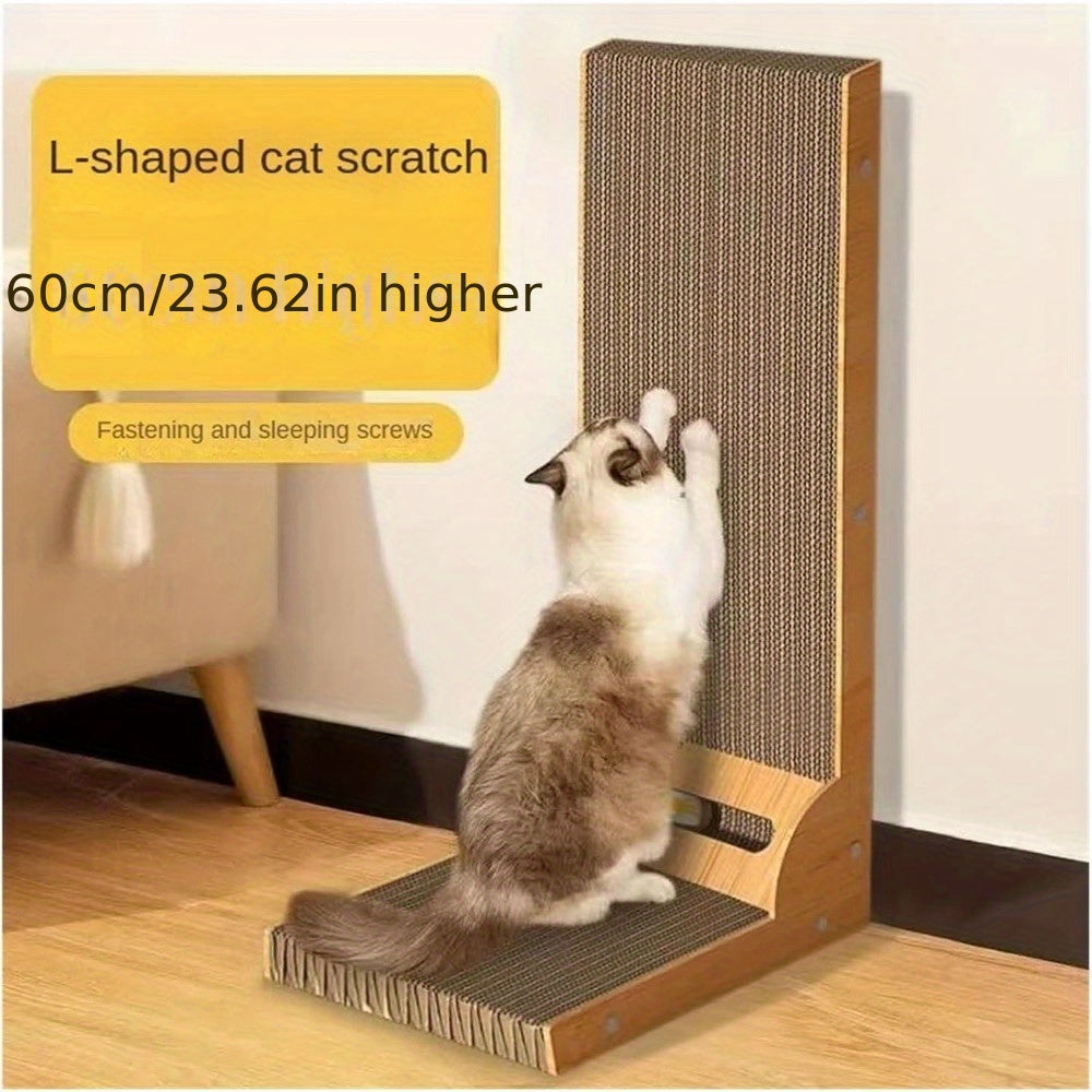 Large L-Shaped Cat Scratcher Board - Double-Sided, Wear-Resistant, Non-Falling Debris, Scratch-Resistant, Corrugated Paper Surface, Bell Ball Toy, Anti-Scratching Sofa Protector for Cats