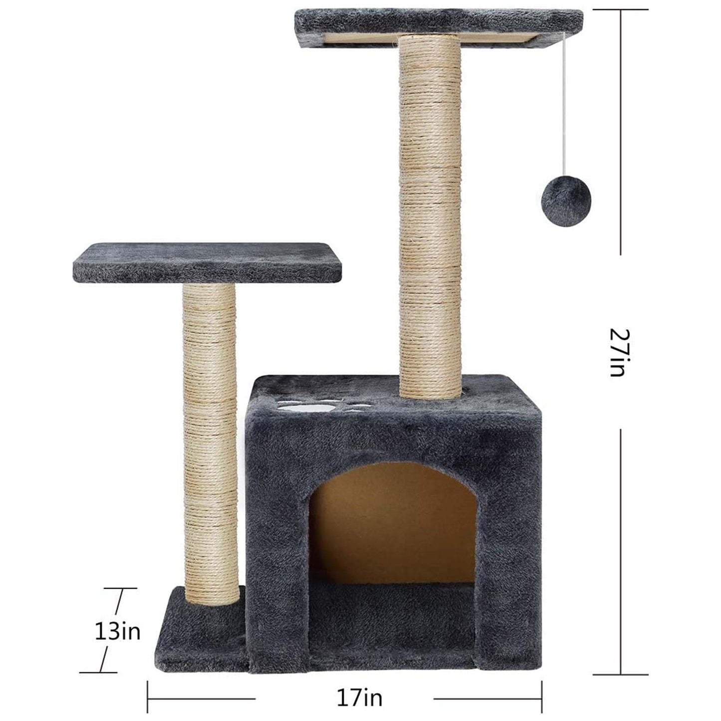 Cat Tree Condo, 27 inch Cat Tree with Cat Scratching Post and Pet House Cave