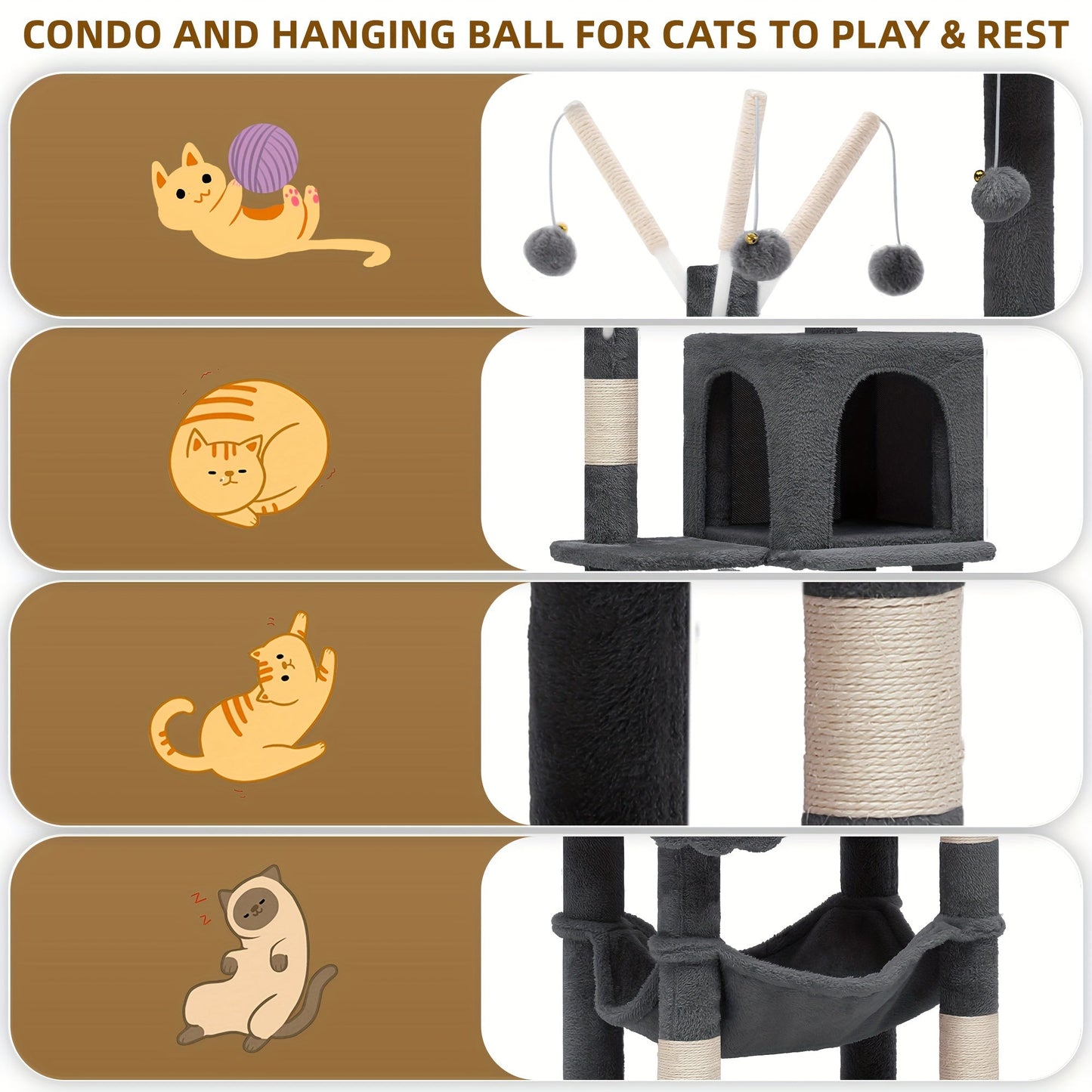 44 inch cat tree indoor cat tower gray pet house activity center grab post