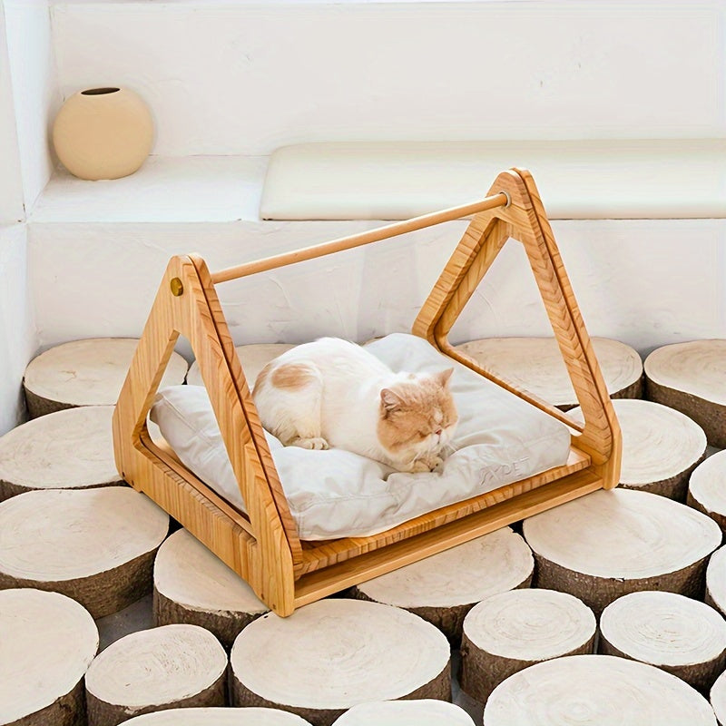 Wooden Log Cradle Bed For Cats And Dogs