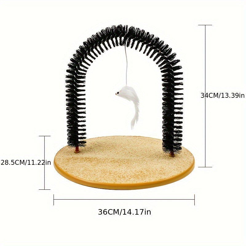 Self-Grooming Cat Arch Brush with Massage and Scratching Features - Durable Plastic Base with Gentle Bristles, Interactive Cat Toy for Hair Removal and Play