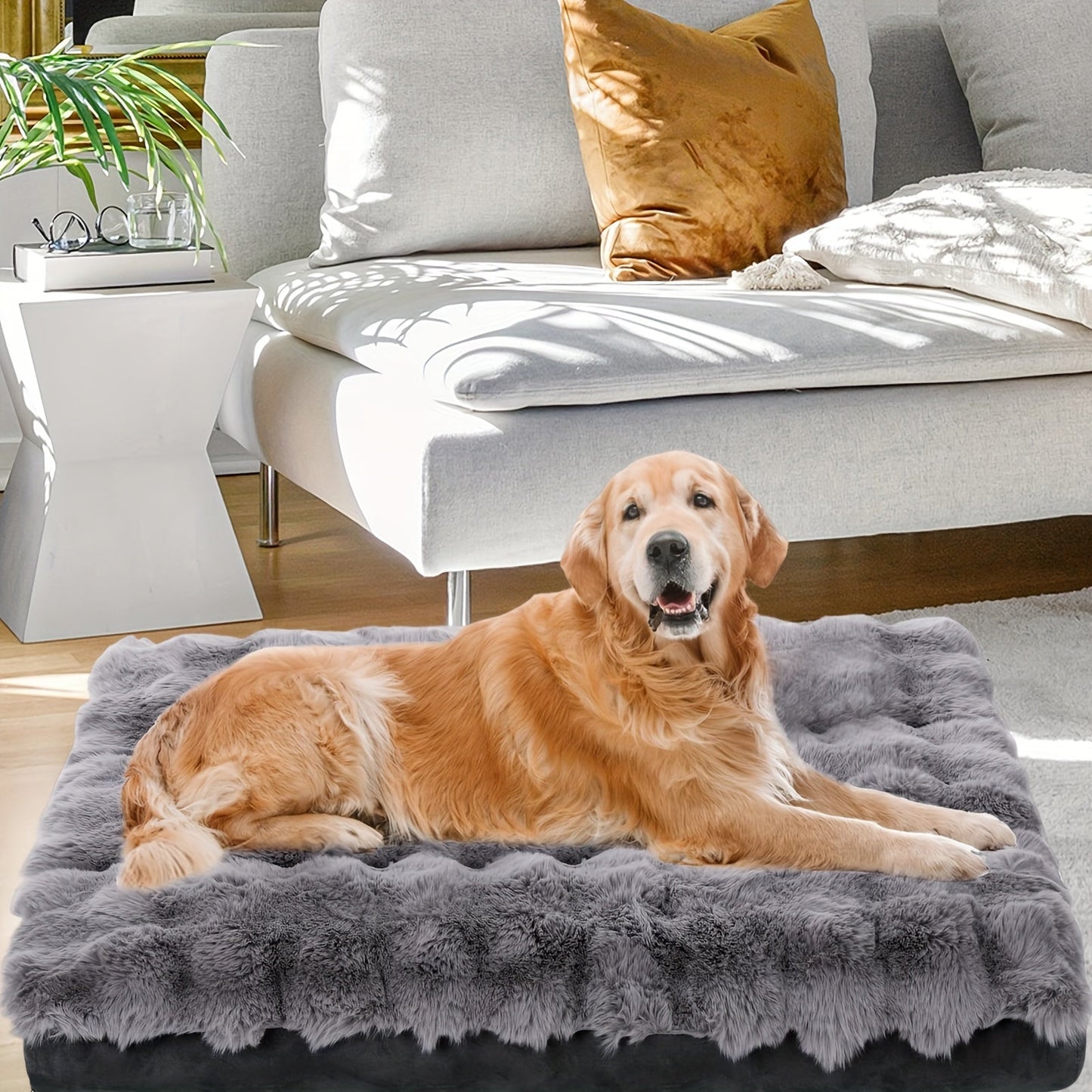 Extra Large Orthopedic Dog Bed, Soft Plush Faux Fur Fluffy Dog Mat with Removable Washable Cover & Anti-Slip Bottom Machine Washable