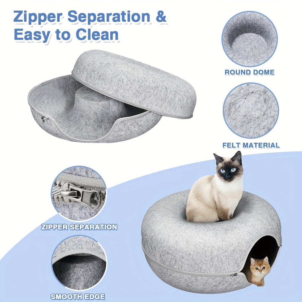 Cat Cave For Indoor Cats Large Cat Donut Cat Tunnel Bed Cat Cave With 3 Toys Scratch Resistant Cat Bed For Cats Up To 30 Lbs