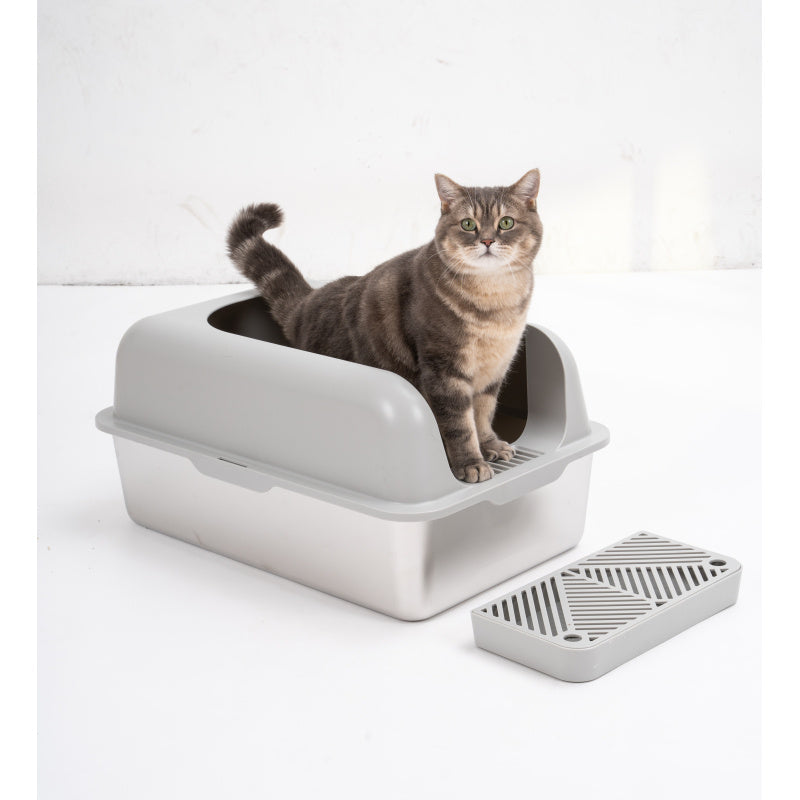 Enclosed Stainless Steel Cat Litter Box with Lid Extra Large Litter Box for Big Cats XL Metal Litter Pan Tray with High Wall Sides Enclosure Non-Sticky Anti-Leakage Easy Cleaning Black Friday