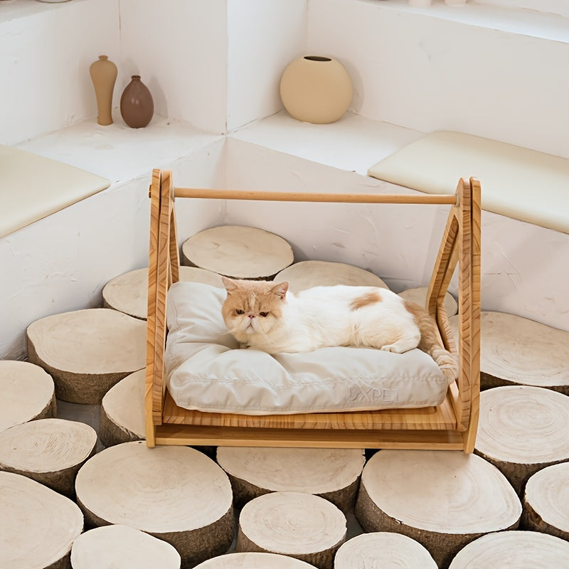 Wooden Log Cradle Bed For Cats And Dogs