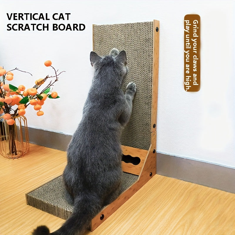 Large L-Shaped Cat Scratcher Board - Double-Sided, Wear-Resistant, Non-Falling Debris, Scratch-Resistant, Corrugated Paper Surface, Bell Ball Toy, Anti-Scratching Sofa Protector for Cats