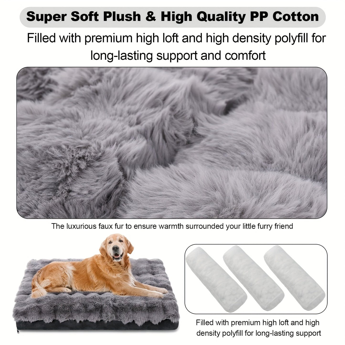 Extra Large Orthopedic Dog Bed, Soft Plush Faux Fur Fluffy Dog Mat with Removable Washable Cover & Anti-Slip Bottom Machine Washable