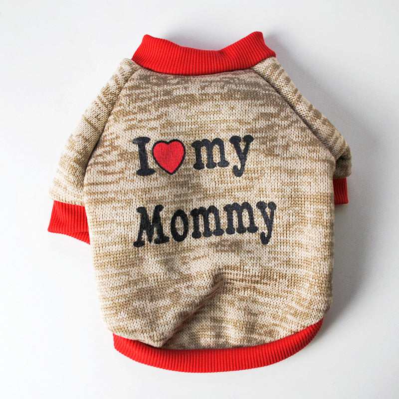 Toy And Small Dogs And Cats Sweater - "I Love My Mommy""I Love My Daddy", Soft Letter Print Pet Sweater