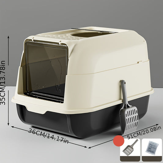 Durable PE Material Enclosed Cat Litter Box with Odor Control, Anti-Splash Design, Rectangular Shape