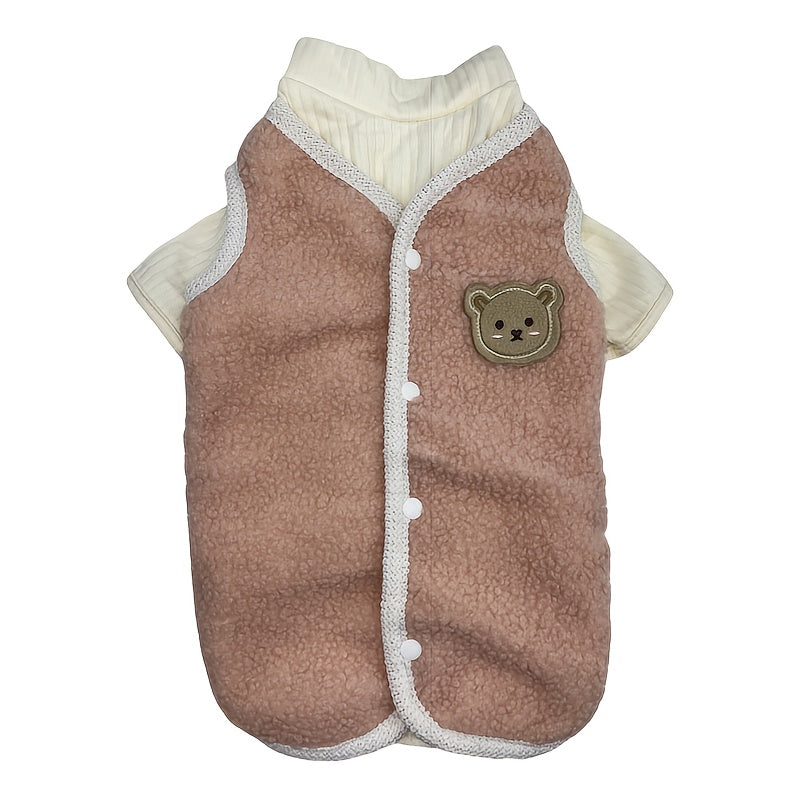 Two-piece Set of Cute Autumn and Winter Dog Bear Vest and Underwear, Cat Flannel Clothes for Small and Medium-Sized Dogs