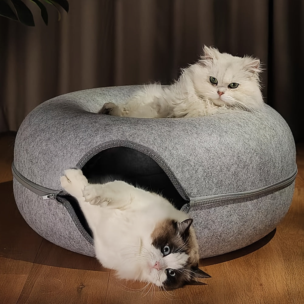 Cat Cave For Indoor Cats Large Cat Donut Cat Tunnel Bed Cat Cave With 3 Toys Scratch Resistant Cat Bed For Cats Up To 30 Lbs