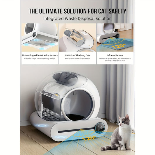 Self Cleaning Cat Litter Box, Automatic Cat Litter Box With Mat & Liners, 65L+9L Large Capacity Self Cleaning Litter Box, APP Control/Suitable For Multiple Cats