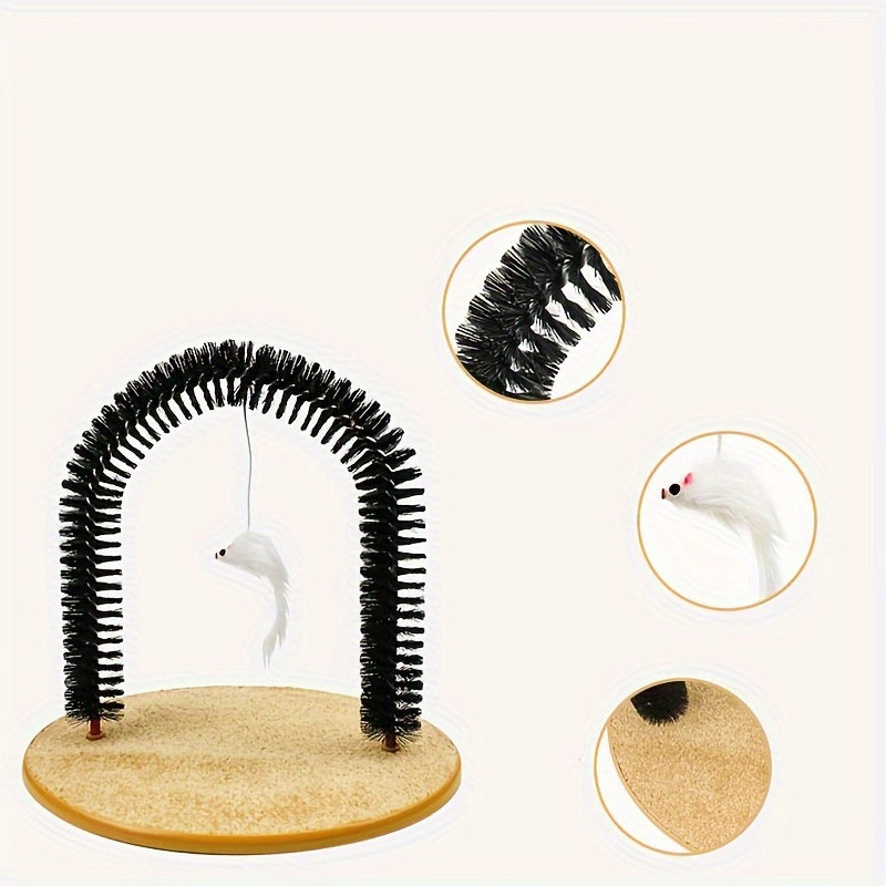 Self-Grooming Cat Arch Brush with Massage and Scratching Features - Durable Plastic Base with Gentle Bristles, Interactive Cat Toy for Hair Removal and Play