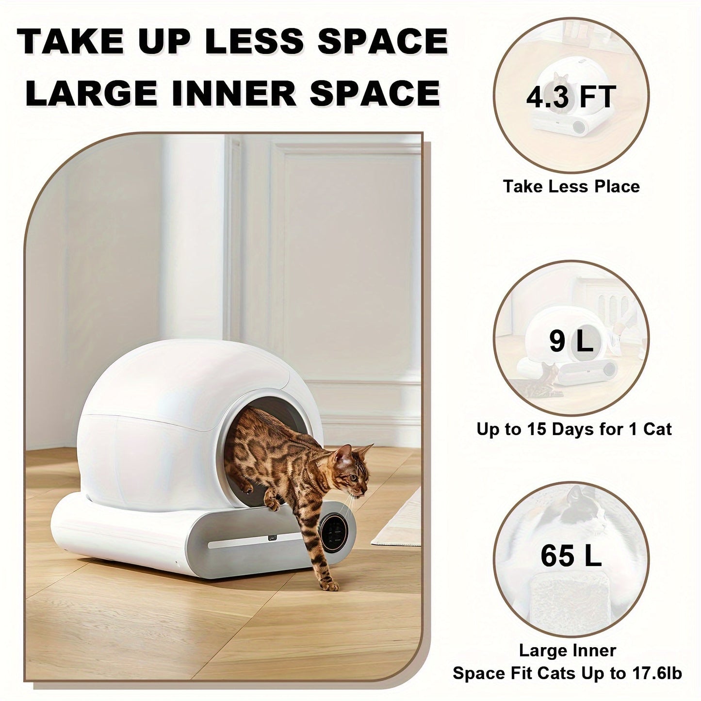 Automatic Cat Litter Box, Self-Cleaning Cat Litter Box, App Control Smart Automatic Litter Box For 1-3 Cats, Odor Removal Anti Pinch Kitty Litter Box