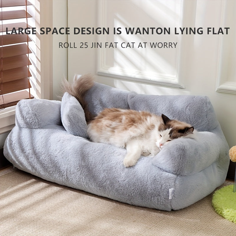 Cozy Winter Pet Bed for Cats & Dogs - Non-Slip, Washable Polyester Sofa with Soft Fiber Fill, Grey