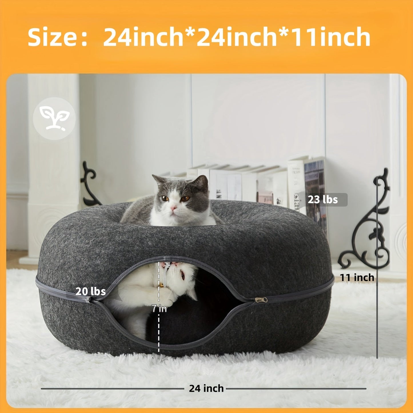 Cat Tunnel Bed with Toy Balls for Multiple Cats and Large Cats, Peekaboo Cat Litter for Indoor Cats, Large Donut Cat Bed and Litter Box, Large Tooth Zipper, Removable and Washable Scratching Cat Tunnel