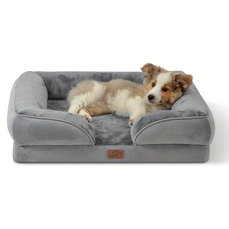 Medium, Large, XL Supportive Foam Pet Sofa Bed with Removable Washable Cover, Premium Lining and Non-Slip Base Cushion, Gray