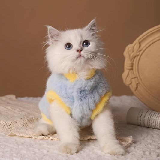 Adorable Plush Cat Sweater - Cozy Winter Pet Apparel for Small to Medium Breeds, Hand-Wash Only