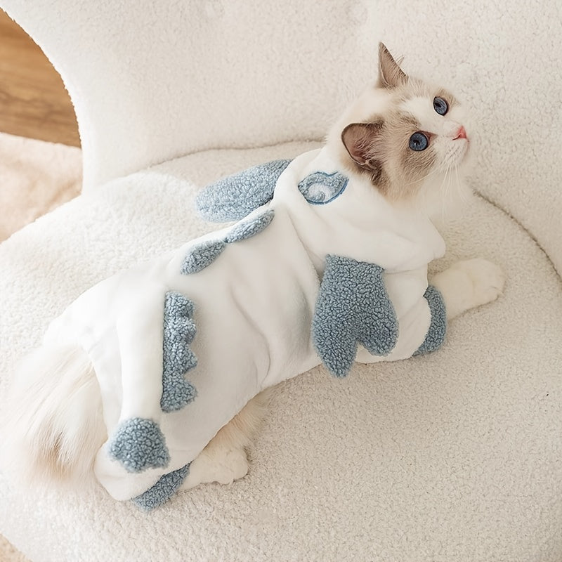 1pc Winter Dragon Costume Cat Suit, Cute Four-Legged Plush Outfit for Small, Medium, Large, and Extra Large Pets, Polyester, Snap Button Closure, Hand Wash Only