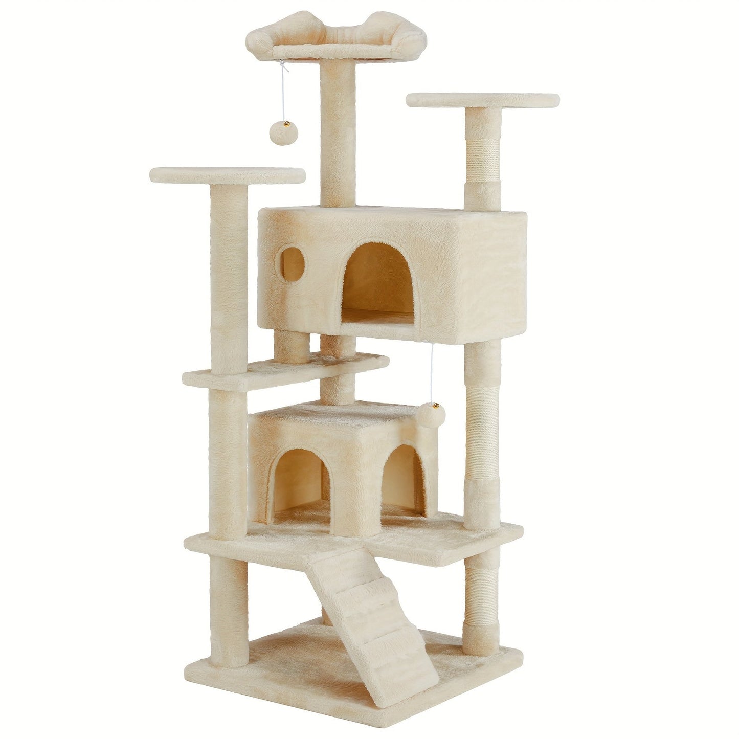 54in Large Multi-Level Cat Tree with Scratching Post, Climbing Ladder, Cat Furniture Condo House, Pet Toy Baskets, Bins & Containers for Indoor Cats