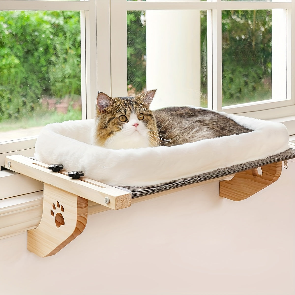 Cat Window Perch, Cat Window Hammock For Indoor Cats Wood & Metal Frame, Easy To Adjust Windowsill, Bedside, Drawer And Cabinet