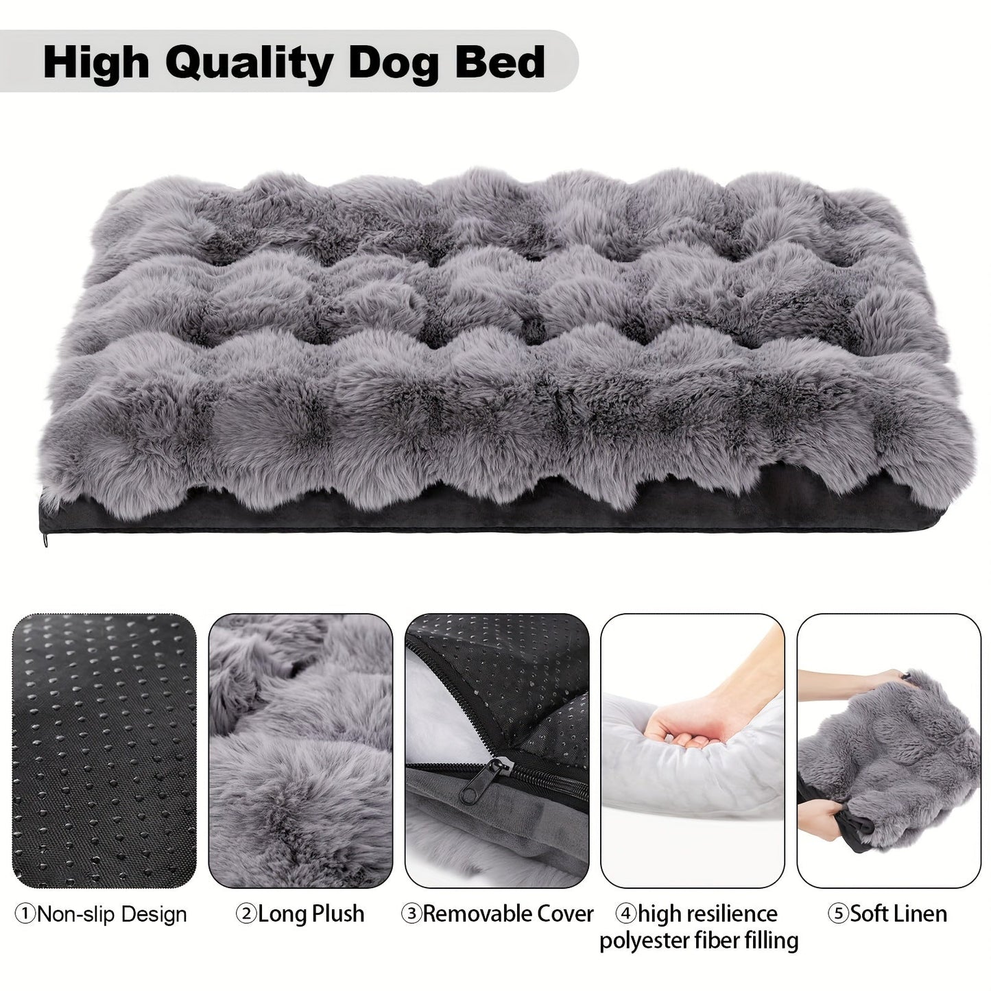 Extra Large Orthopedic Dog Bed, Soft Plush Faux Fur Fluffy Dog Mat with Removable Washable Cover & Anti-Slip Bottom Machine Washable