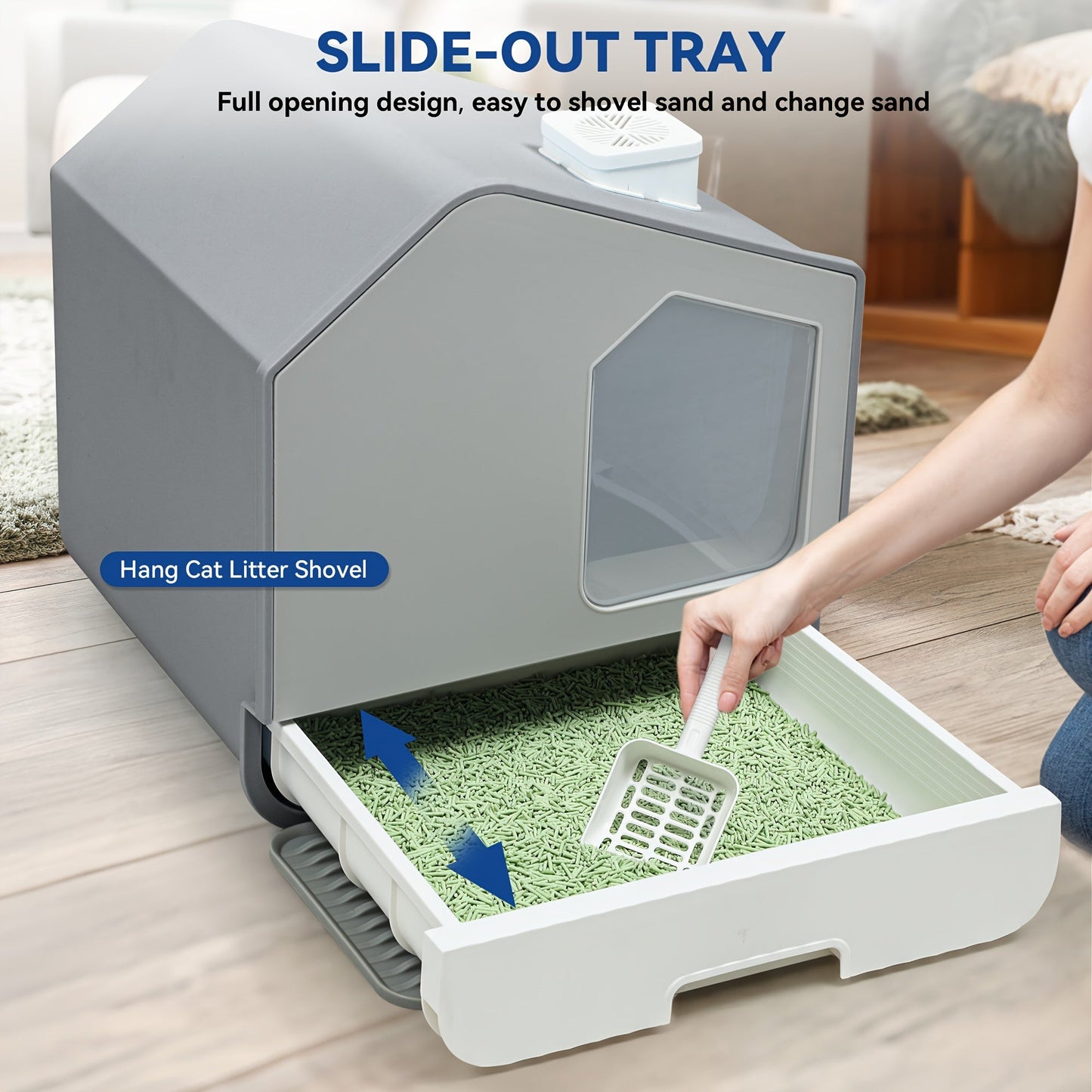 1 Extra-Large Enclosed Cat Litter Box with Mat and Scoop, Odor-Blocking Splash Guard with Cover, Easy-Clean Polyester Fiber, No Assembly Required, for Cats