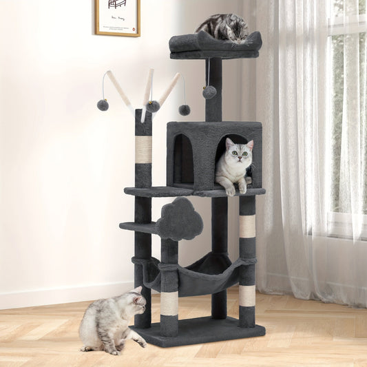 44 inch cat tree indoor cat tower gray pet house activity center grab post