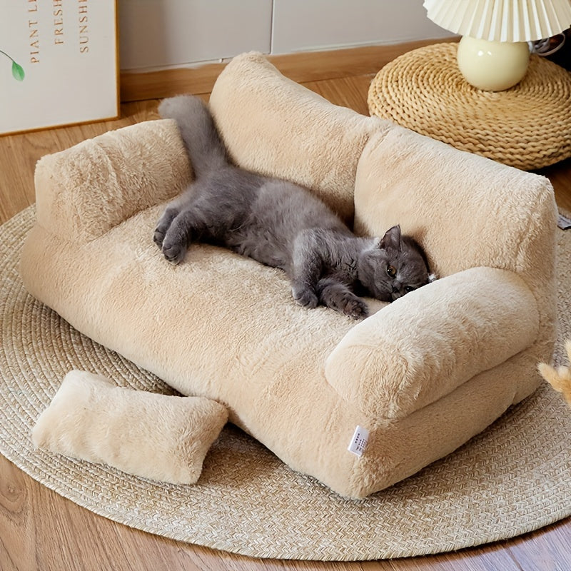 Cozy Winter Pet Bed for Cats & Dogs - Non-Slip, Washable Polyester Sofa with Soft Fiber Fill, Grey