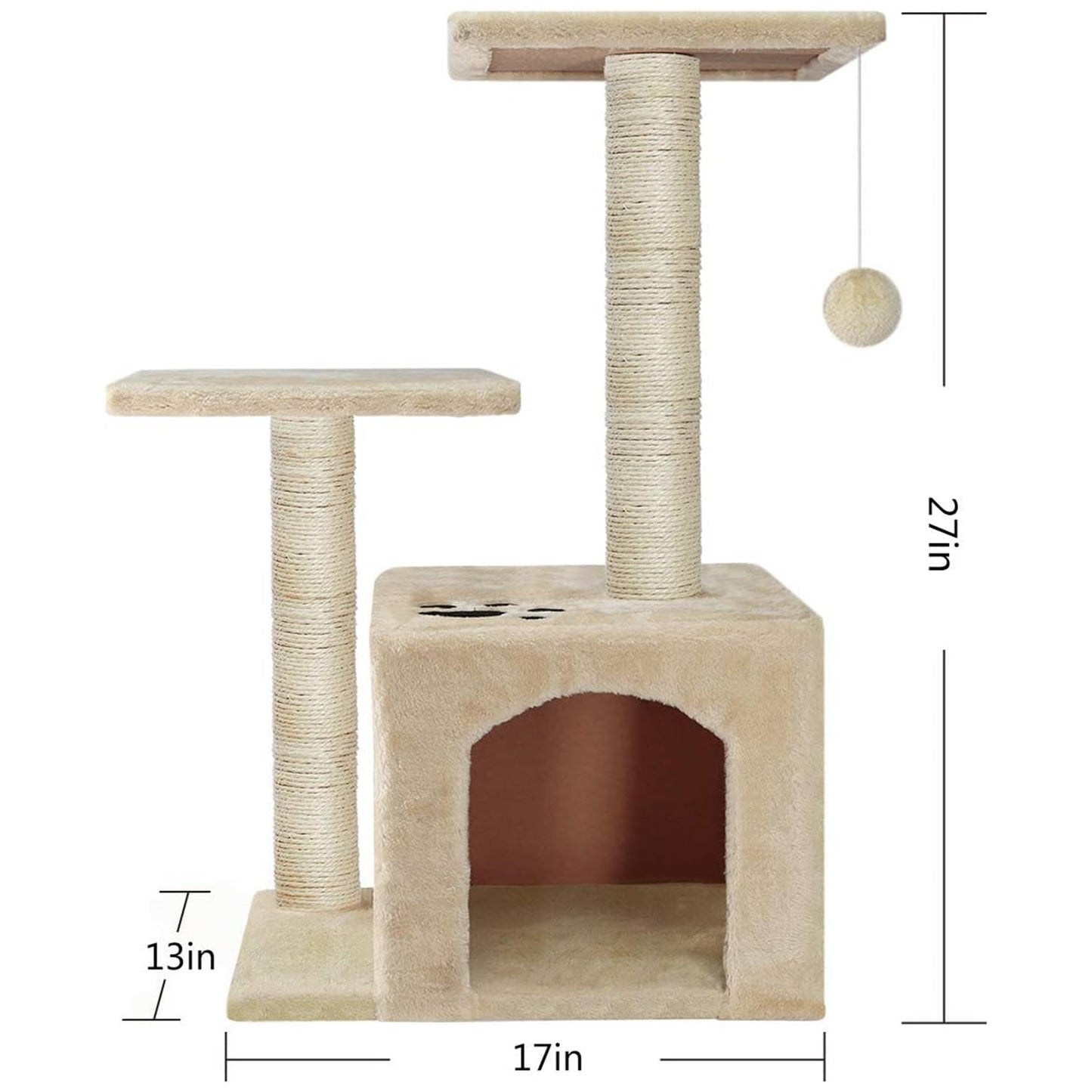 Cat Tree Condo, 27 inch Cat Tree with Cat Scratching Post and Pet House Cave