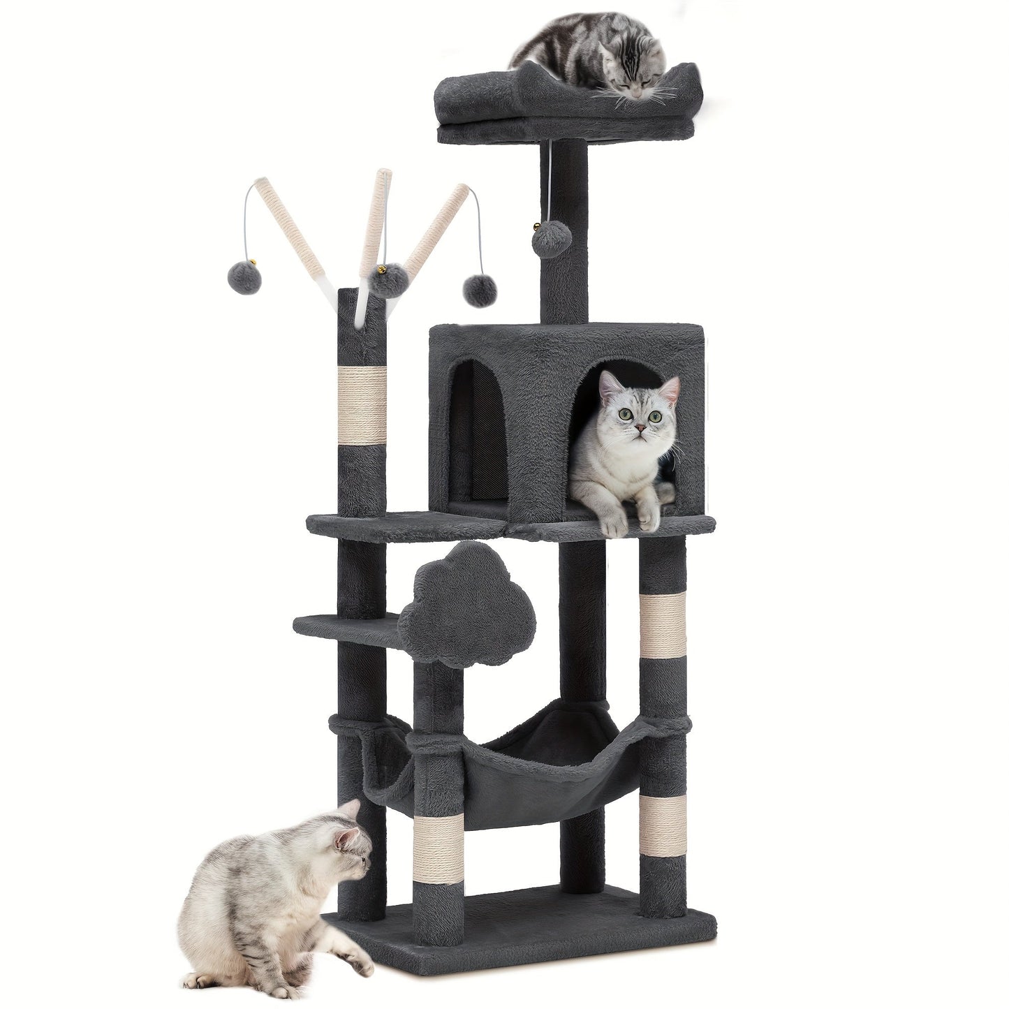 44 inch cat tree indoor cat tower gray pet house activity center grab post