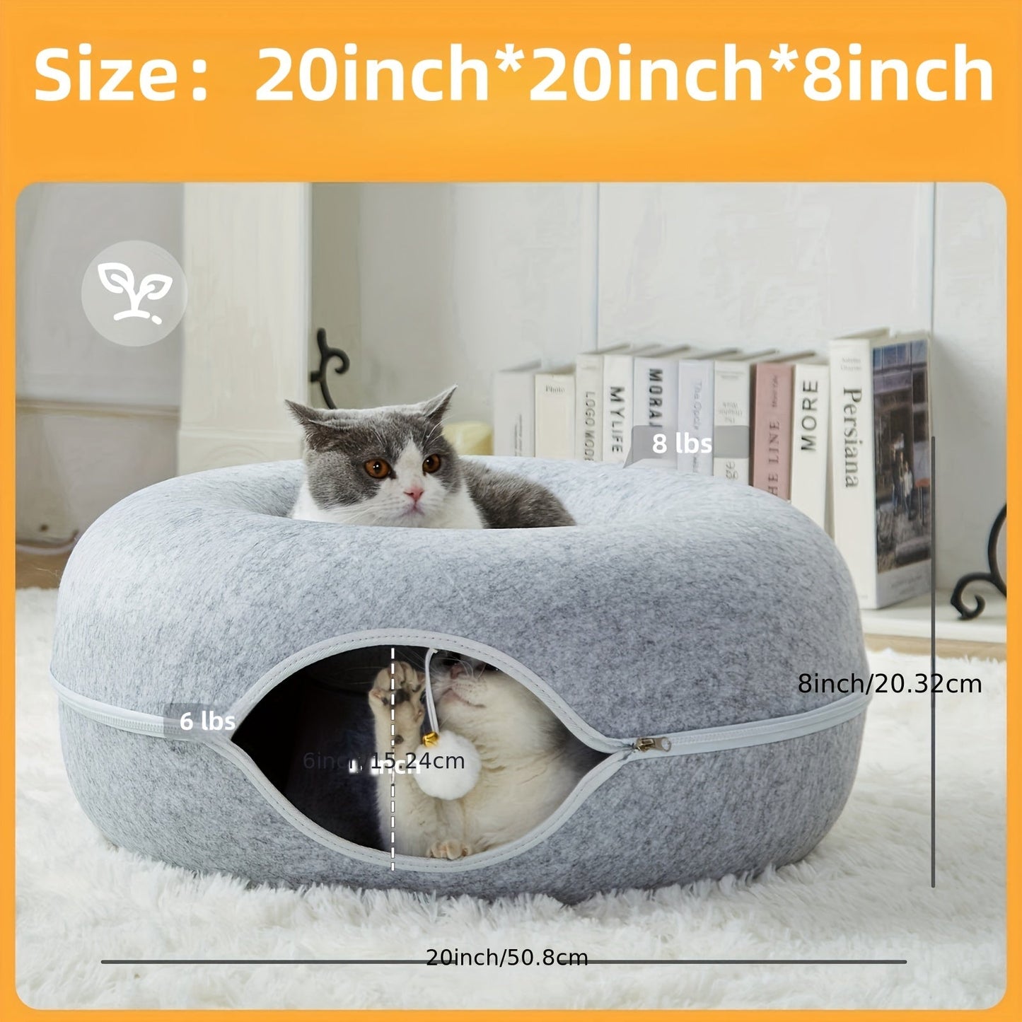 Cat Tunnel Bed with Toy Balls for Multiple Cats and Large Cats, Peekaboo Cat Litter for Indoor Cats, Large Donut Cat Bed and Litter Box, Large Tooth Zipper, Removable and Washable Scratching Cat Tunnel